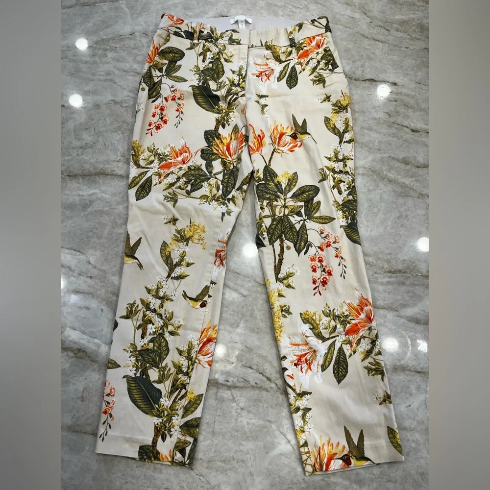 H&M Beige Floral Cigarette Pants Size‎ 10 Petite
